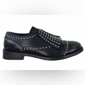Boemos Black Silver Leather Studs Kiltie Oxfords